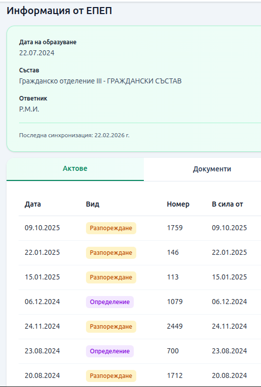 Информация от ЕПЕП